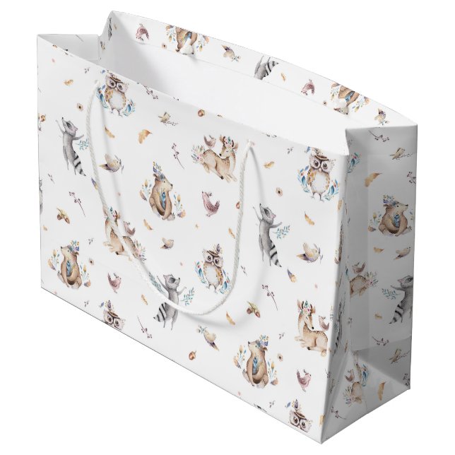 Grand Sac Cadeau Baby shower tribal d'animaux de forêt (Dos Angle)