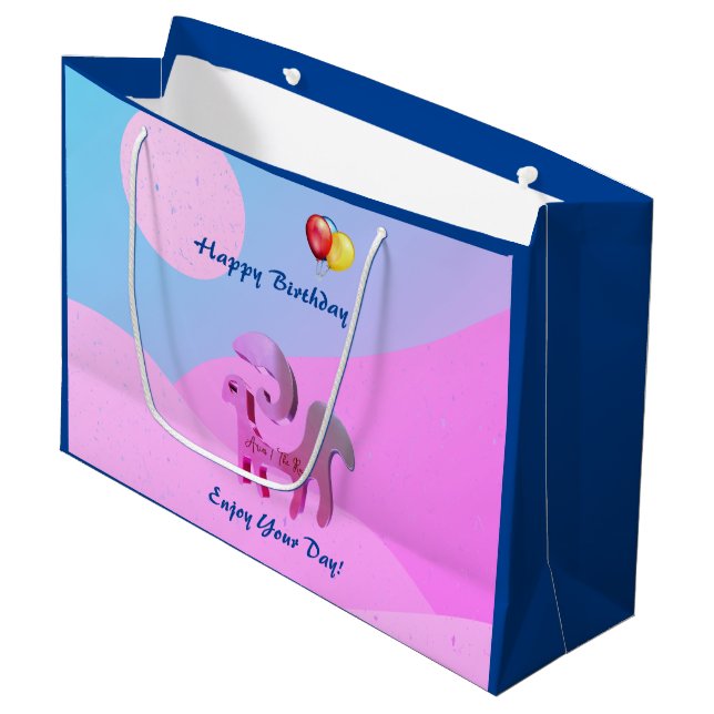 Grand Sac Cadeau Bac cadeau d'anniversaire bleu rose baies (Devant Angle)