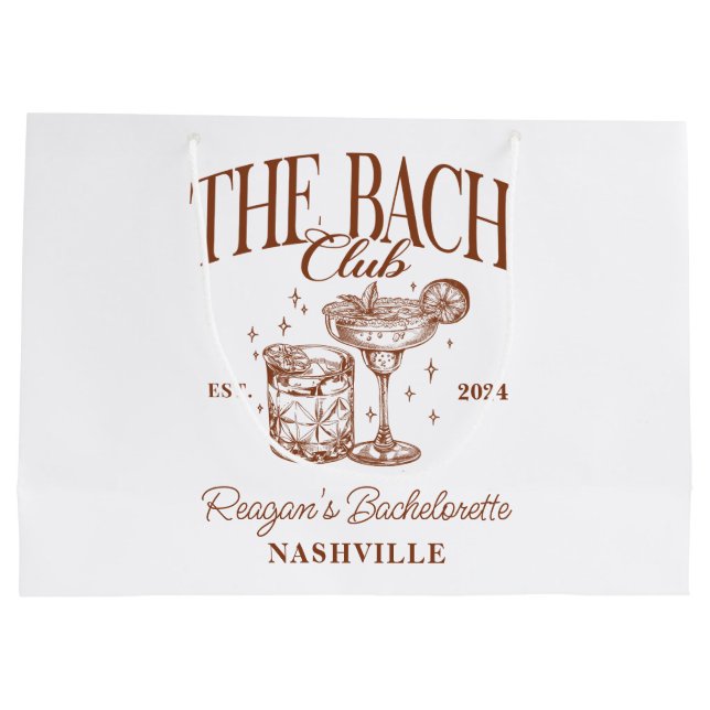 Grand Sac Cadeau Bachelorette personnalisée Cocktail rétro Brown (Dos)