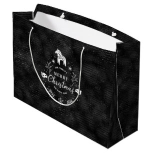 Grand Sac Cadeau Badge de Noël Bande noire et parties scintillant m