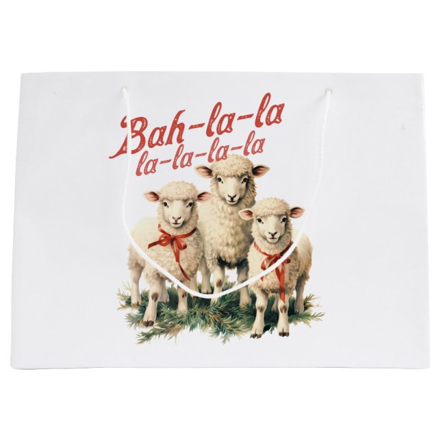 Grand Sac Cadeau Bah La La Cute Retro Noël Moutons (Devant)