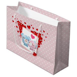Grand Sac Cadeau Baiser les ours avec les coeurs sur un Motif à poi