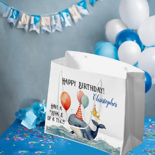 Grand Sac Cadeau Baleine d'une époque Personnalisée Garçons Anniver