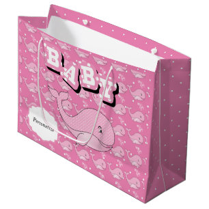 Grand Sac Cadeau Baleine pointillée par polka rose de bébé