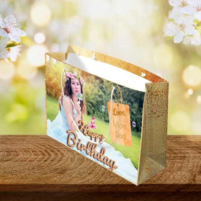 Grand Sac Cadeau Balise de nom or pour ballon d'anniversaire photo  (Créateur téléchargé)