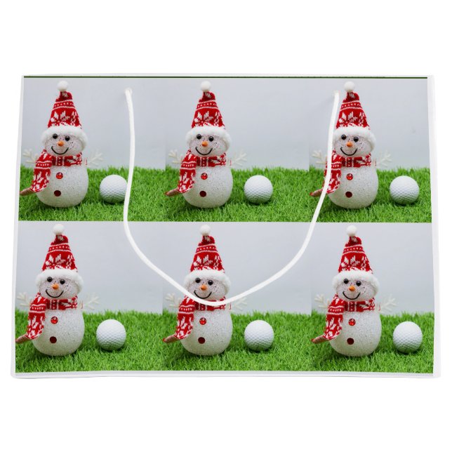 Grand Sac Cadeau Ball de golf avec Snowman pendant les vacances de  (Devant)