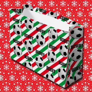 Grand Sac Cadeau Balle de football Noël Ajouter le nom Bande rouge
