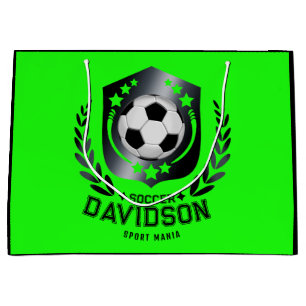 Grand Sac Cadeau Balle de football personnalisée verte Texte pers