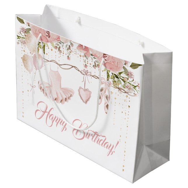 Grand Sac Cadeau Ballerina rose vif tutu ballon de fête d'anniversa (Dos Angle)