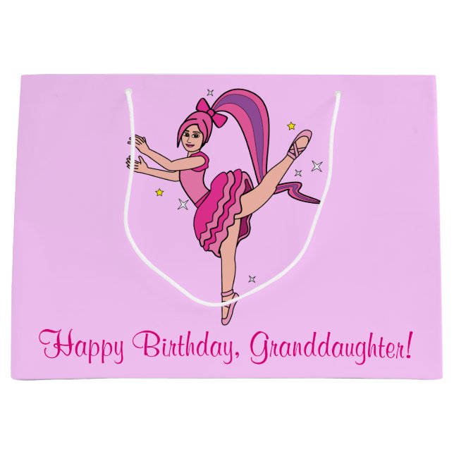 Grand Sac Cadeau Ballerine de joyeux anniversaire de petite-fille (Devant)
