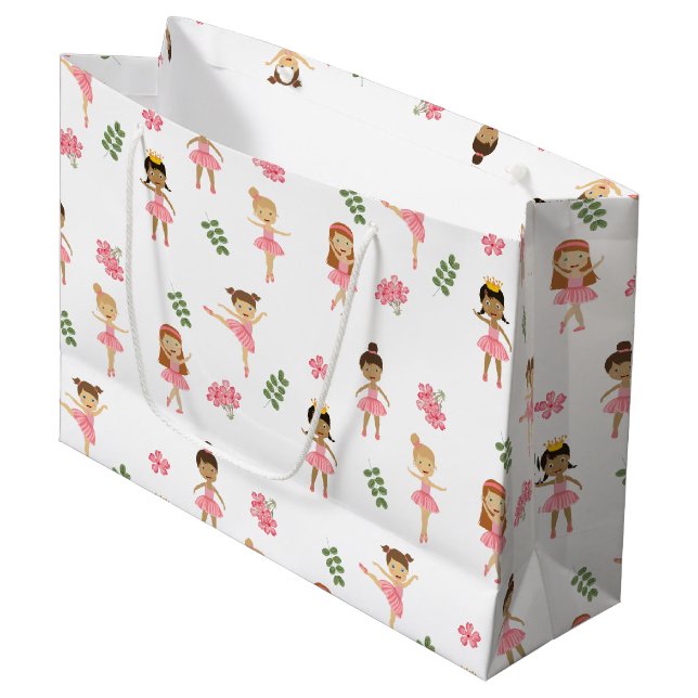 Grand Sac Cadeau Ballet Pink Ballerinas Motif dansant (Devant Angle)
