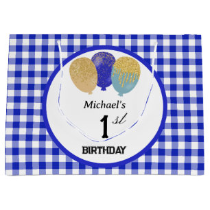 Grand Sac Cadeau Balloirs En vichy bleus et Parties scintillant ble