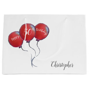 Grand Sac Cadeau ballon rouge à 50 ans