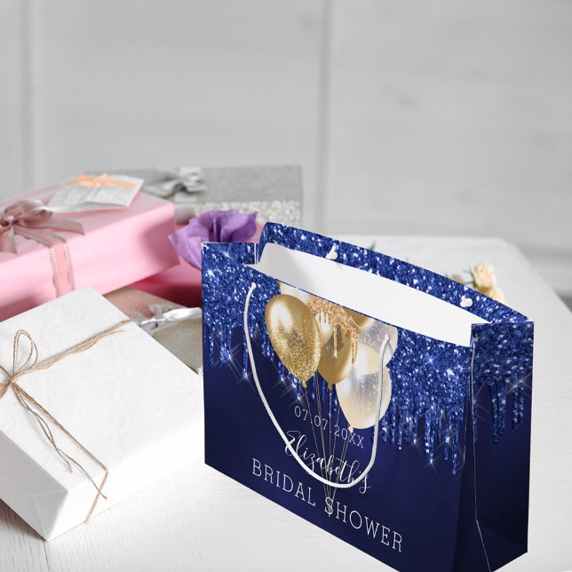 Grand Sac Cadeau Ballons à paillettes bleu marine et or pour enterr (Créateur téléchargé)