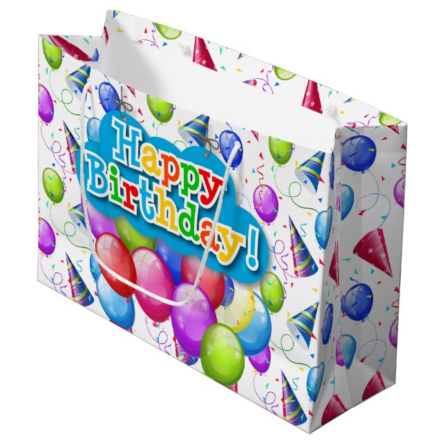 Grand Sac Cadeau Ballons d'anniversaire  (Devant Angle)