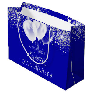 Grand Sac Cadeau Ballons de parties scintillant blanc bleu royal de