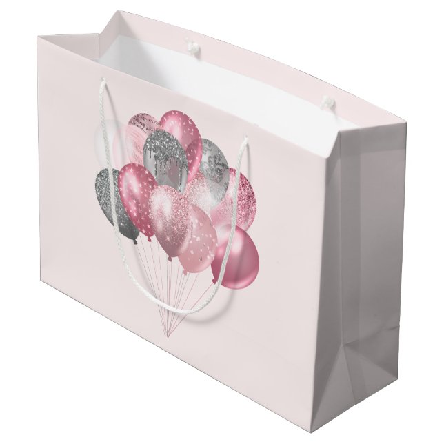 Grand Sac Cadeau Ballons de parties scintillant rose et argent