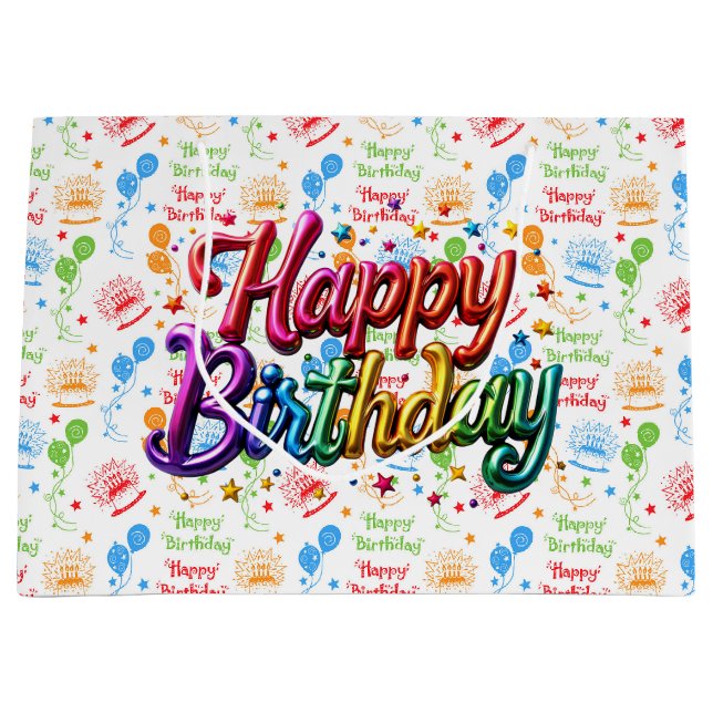 Grand Sac Cadeau Ballons Joyeux Anniversaire (Devant)