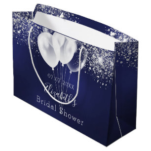 Grand Sac Cadeau Ballons pailletés bleu marine et blanc pour une do
