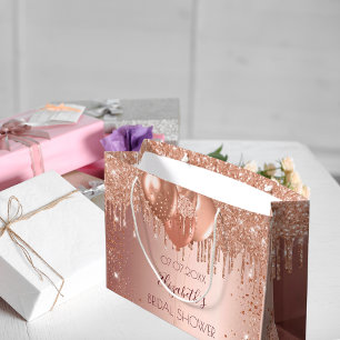 Grand Sac Cadeau Ballons pailletés rose gold pour une baby shower