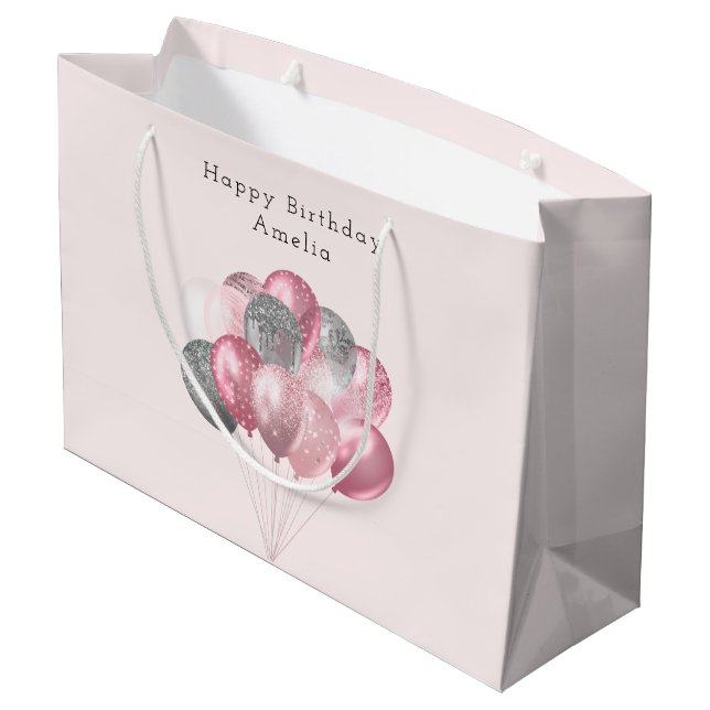 Grand Sac Cadeau Ballons parties scintillant Anniversaire rose et a (Dos Angle)