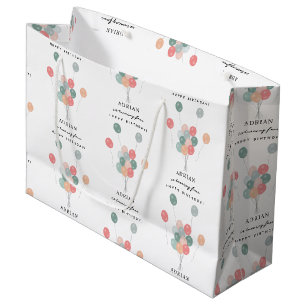 Grand Sac Cadeau Ballons Pastel Coloré Moderne Anniversaire Nom Age