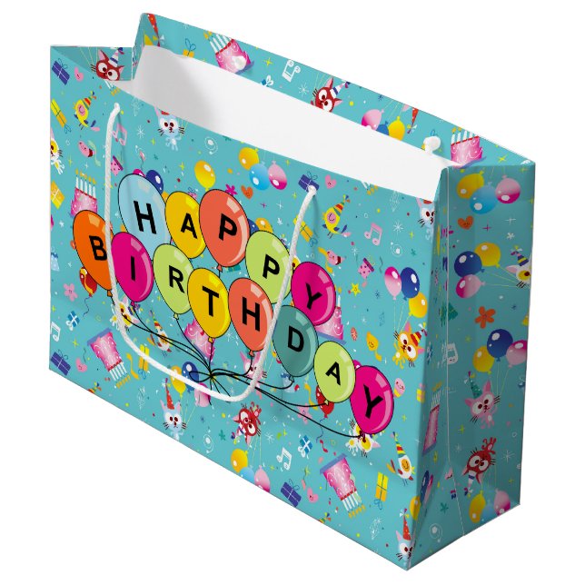 Grand Sac Cadeau Balloons Joyeux Anniversaire (Devant Angle)