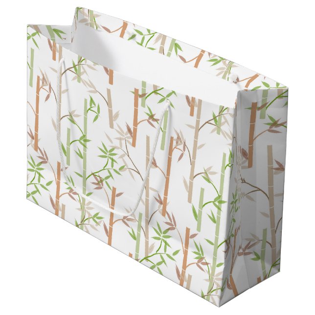 Grand Sac Cadeau Bambou Foliage Oriental Feuilles de verdure (Devant Angle)