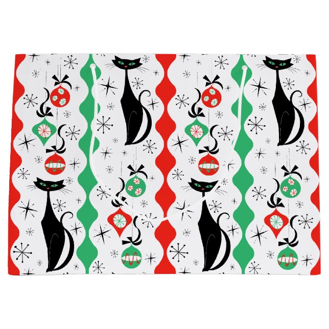 Grand Sac Cadeau Bande de chat Xmas Rétro Multi (Devant)