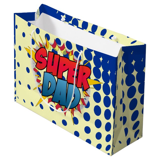 Grand Sac Cadeau Bande dessinée Inspiré Super Papa (Devant Angle)