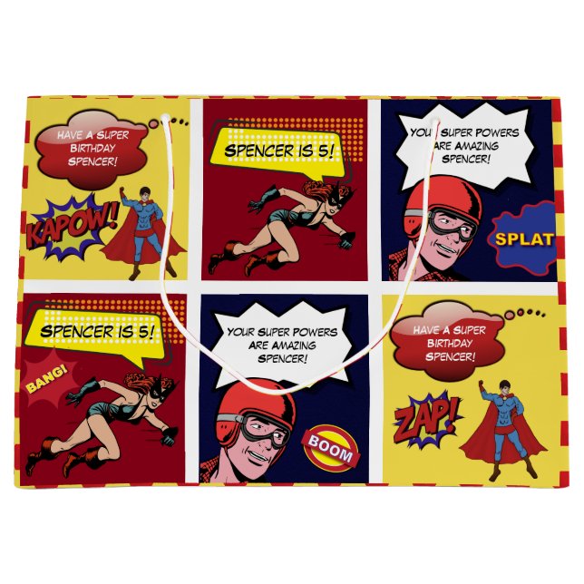 Grand Sac Cadeau Bande dessinée personnalisée Anniversaire (Devant)