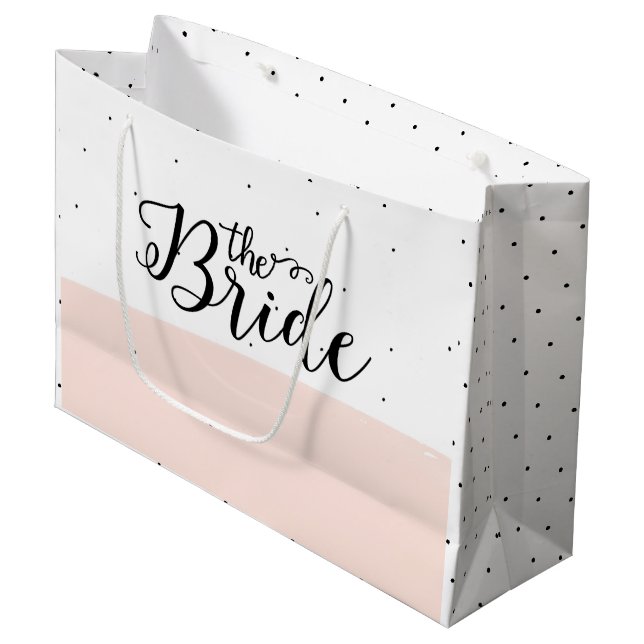 Grand Sac Cadeau Bande rose motif points noirs (Devant Angle)