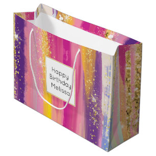 Grand Sac Cadeau Bandes arc-en-ciel colorées avec Parties scintilla