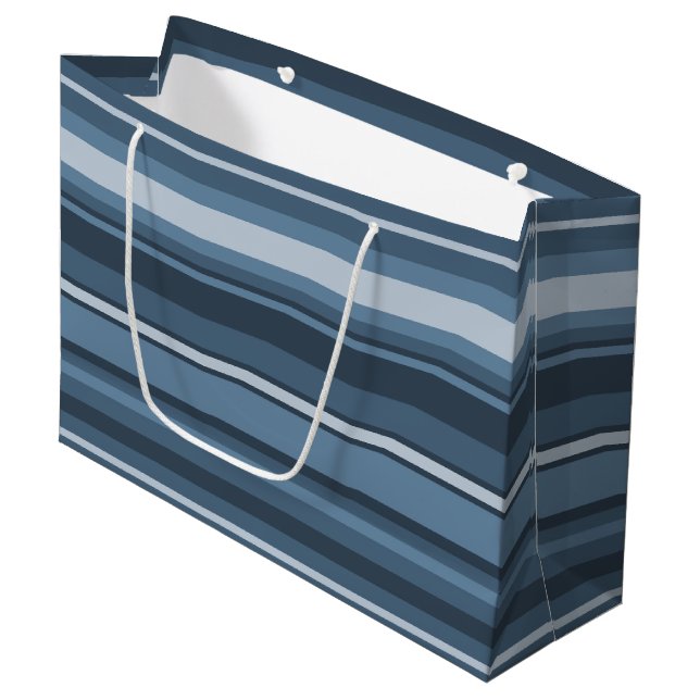 Grand Sac Cadeau Bandes bleu gris (Devant Angle)