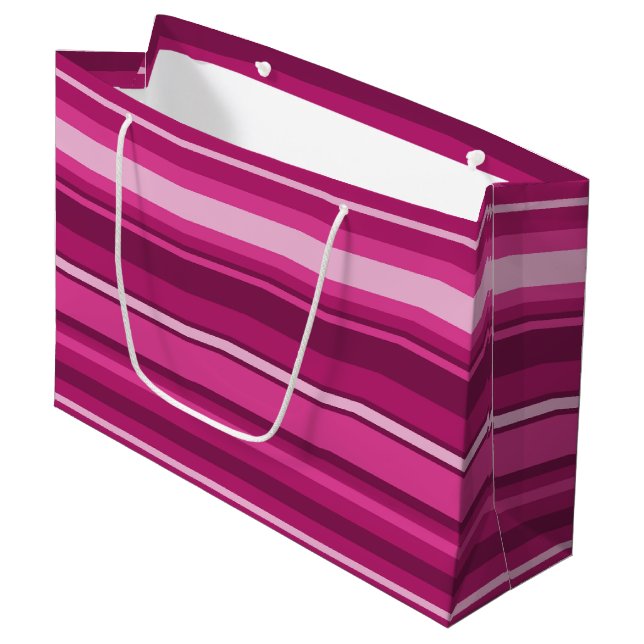 Grand Sac Cadeau Bandes de Fuschia (Devant Angle)