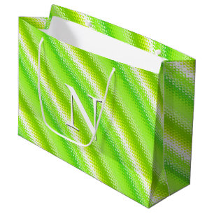 Grand Sac Cadeau Bandes de verre dépoli - vert citron et blanc
