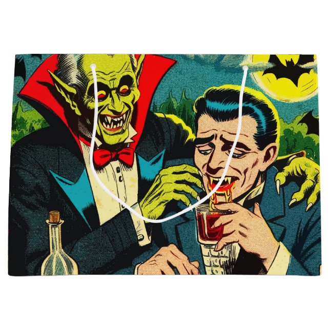 Grand Sac Cadeau Bandes dessinées de vampires d'horreur vintage (Devant)