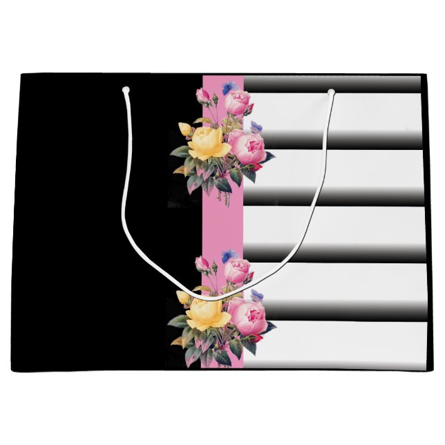 Grand Sac Cadeau Bandes et impression florale (Devant)