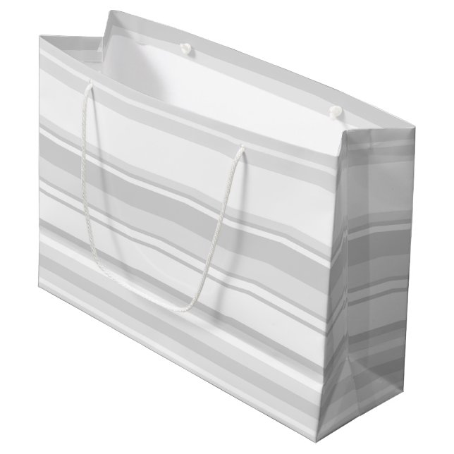 Grand Sac Cadeau Bandes gris clair (Devant Angle)