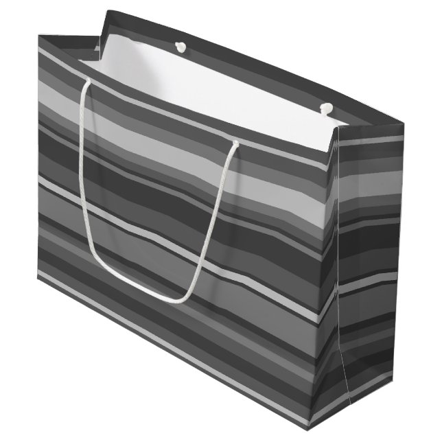 Grand Sac Cadeau Bandes grises (Devant Angle)