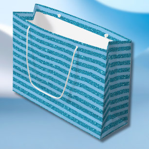 Grand Sac Cadeau Bandes horizontales de style pailleté bleu océan c