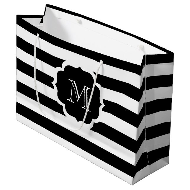 Grand Sac Cadeau Bandes noires (Devant Angle)