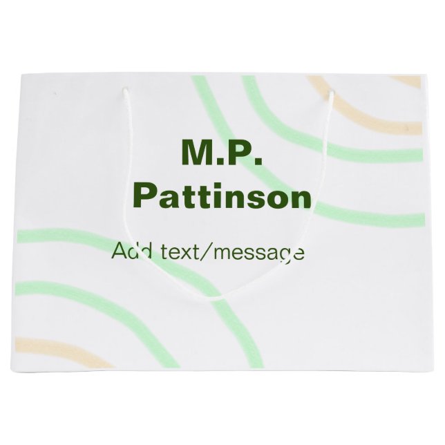Grand Sac Cadeau Bandes orange vertes ajouter le nom message texte  (Devant)