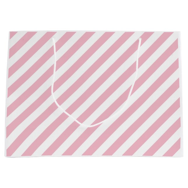 Grand Sac Cadeau Bandes roses et blanches (Devant)