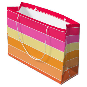 Grand Sac Cadeau Bandes roses, oranges et jaunes