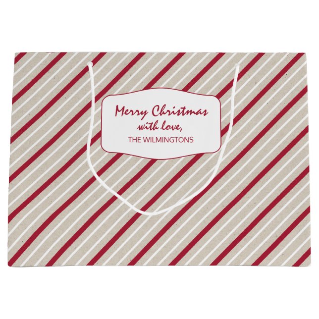Grand Sac Cadeau Bandes rouges, blanches et beiges (Devant)