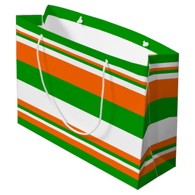 Grand Sac Cadeau Bandes vertes, blanches et orange (Dos Angle)