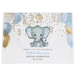 Grand Sac Cadeau Baptême Baptême Bleu Bélier Les Garçons Eléphants
