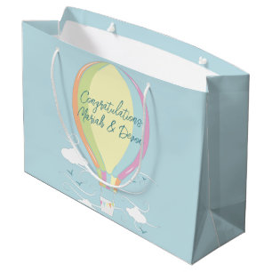 Grand Sac Cadeau Baptême de Bébé Montgolfière Vintage