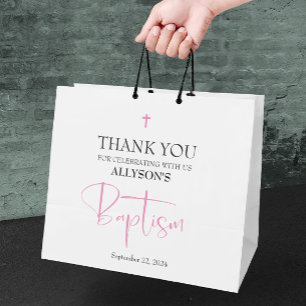 Grand Sac Cadeau Baptême de fille rose